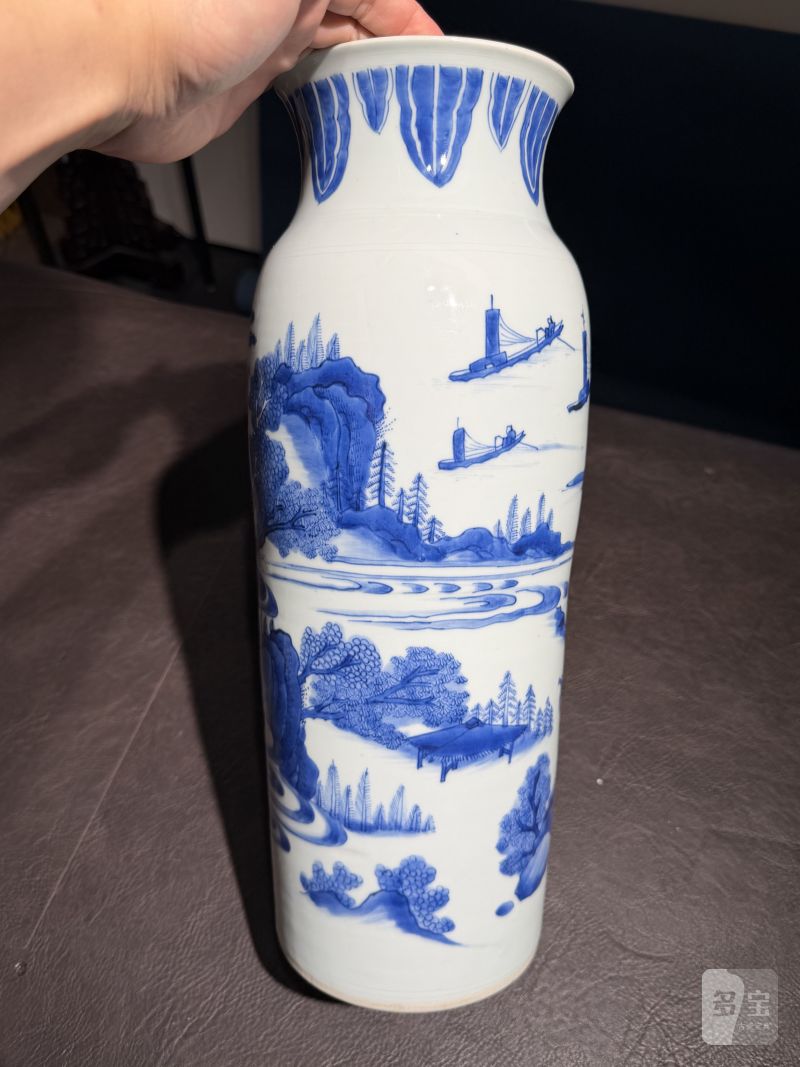明崇祯 青花江西十景之“徐亭烟柳”图筒瓶 - 图5